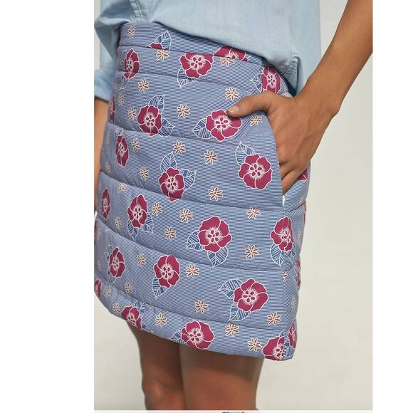 New Anthropologie Carleen Floral Quilted Mini Skirt $227 SMALL Blue - Picture 2 of 3